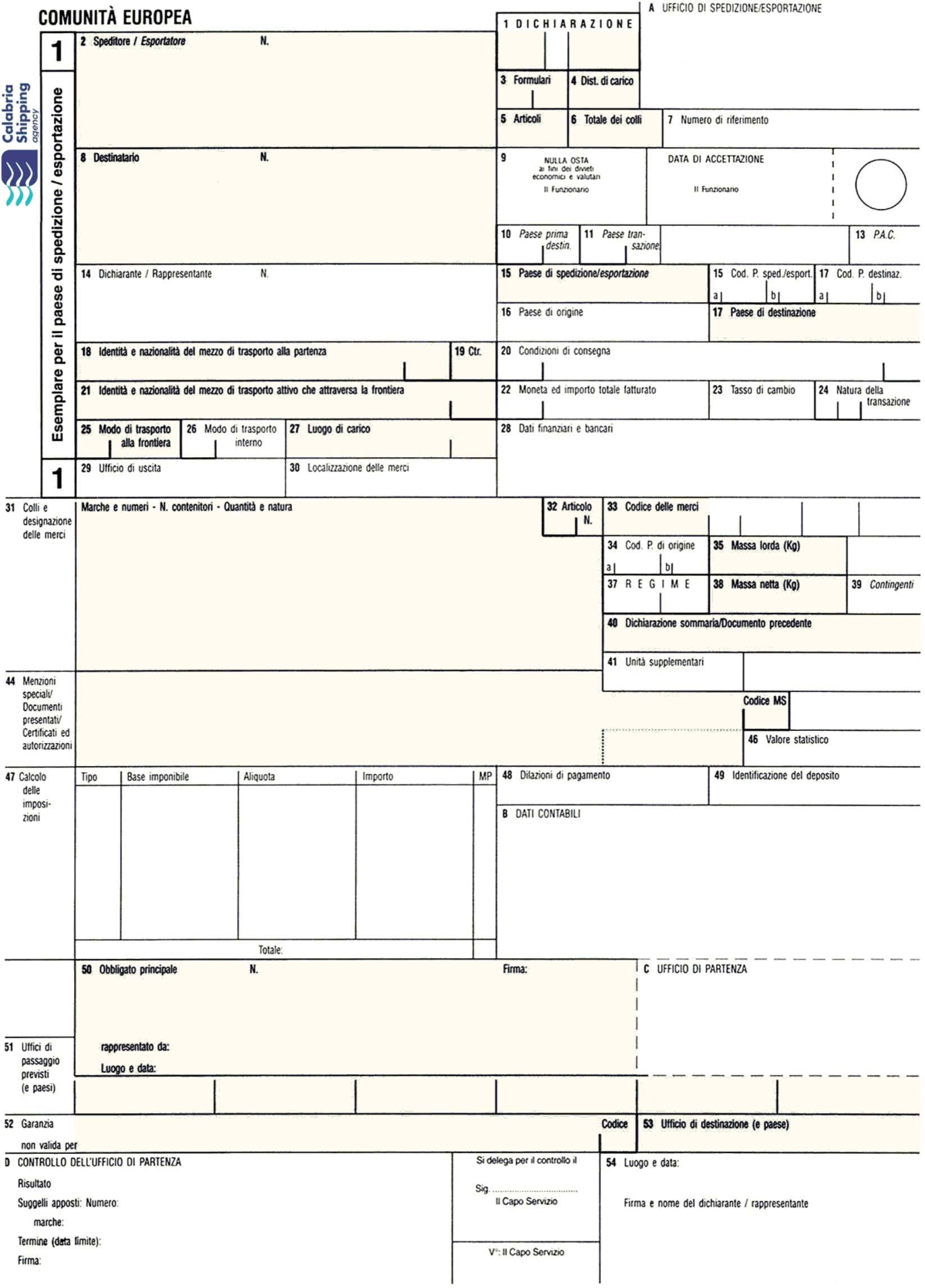 modulo_di_spedizione - Calship - Calabria Shipping Agency